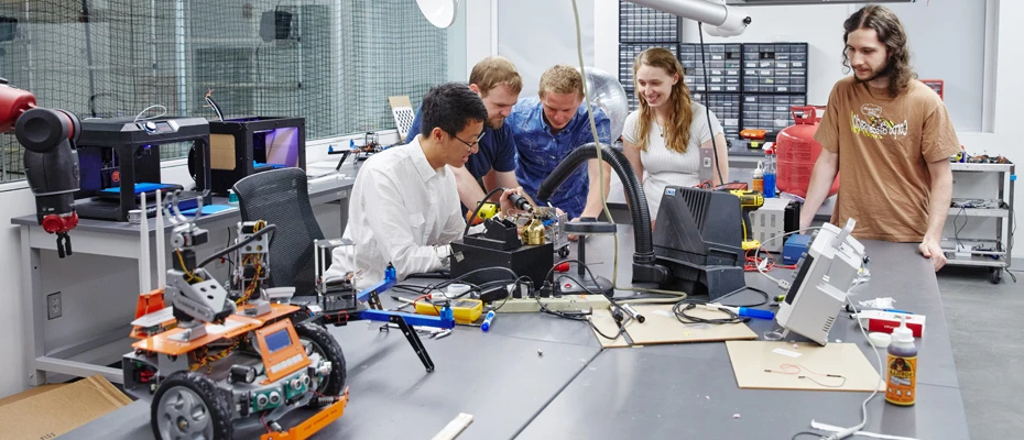 Educational robotics lab with students